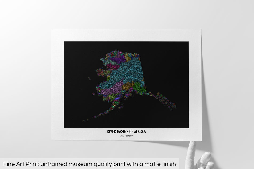 Alaska - River basin map, rainbow colours - Wall Art