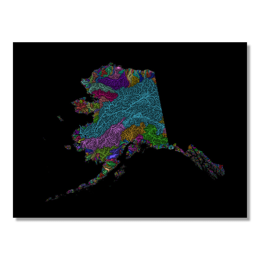 Alaska - River basin map, rainbow colours - Wall Art