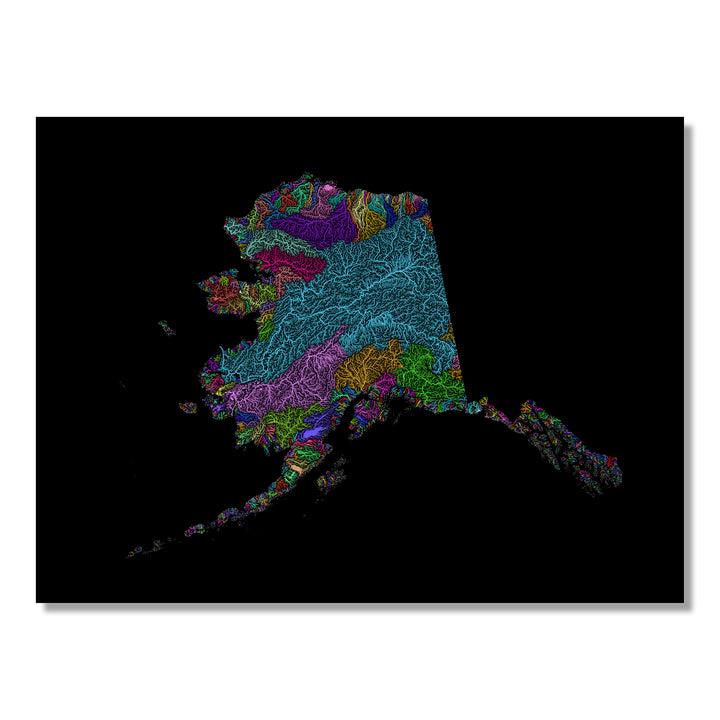Alaska - River basin map, rainbow colours - Wall Art