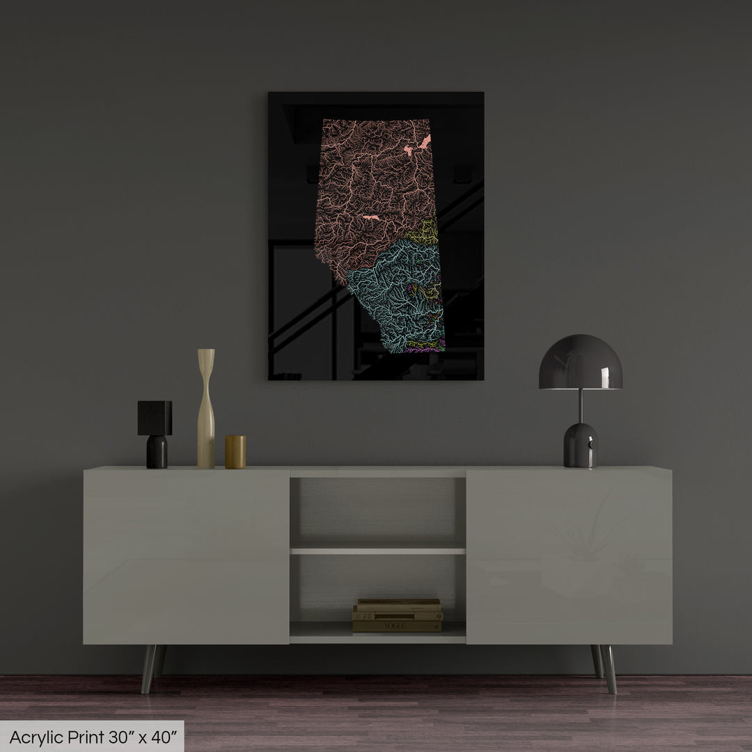 Alberta - River basin map, pastel colours - Wall Art