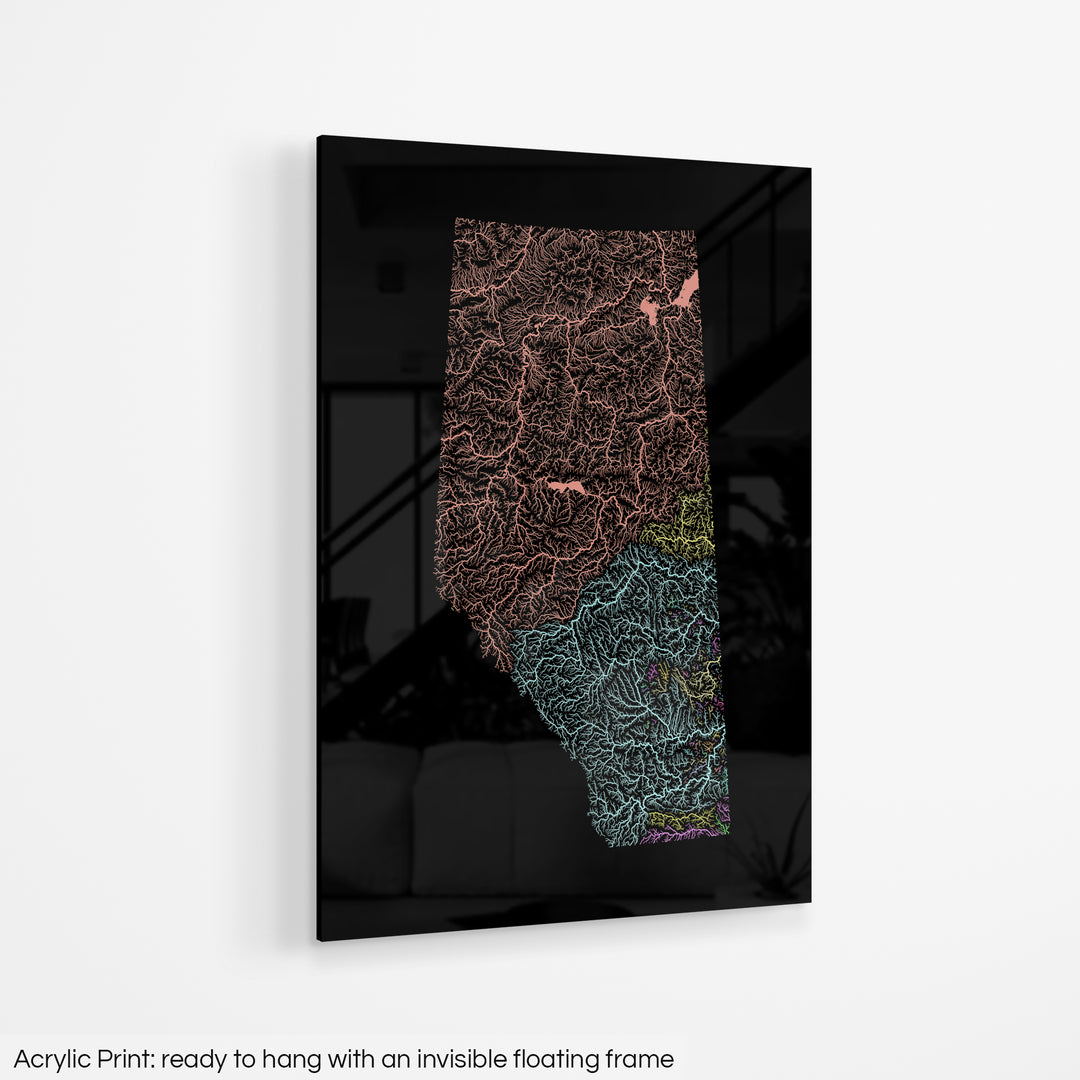 Alberta - River basin map, pastel colours - Wall Art
