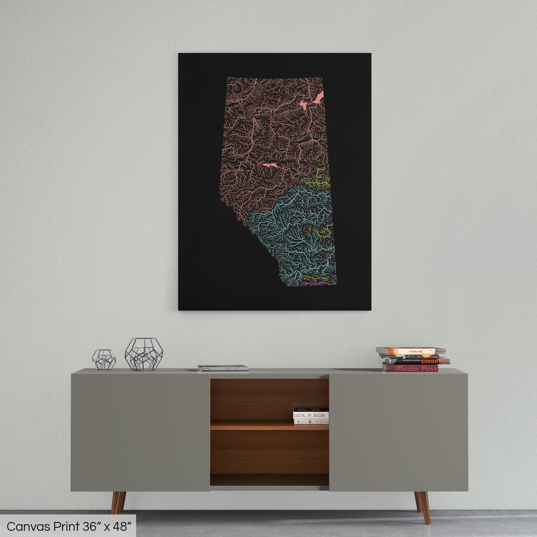 Alberta - River basin map, pastel colours - Wall Art