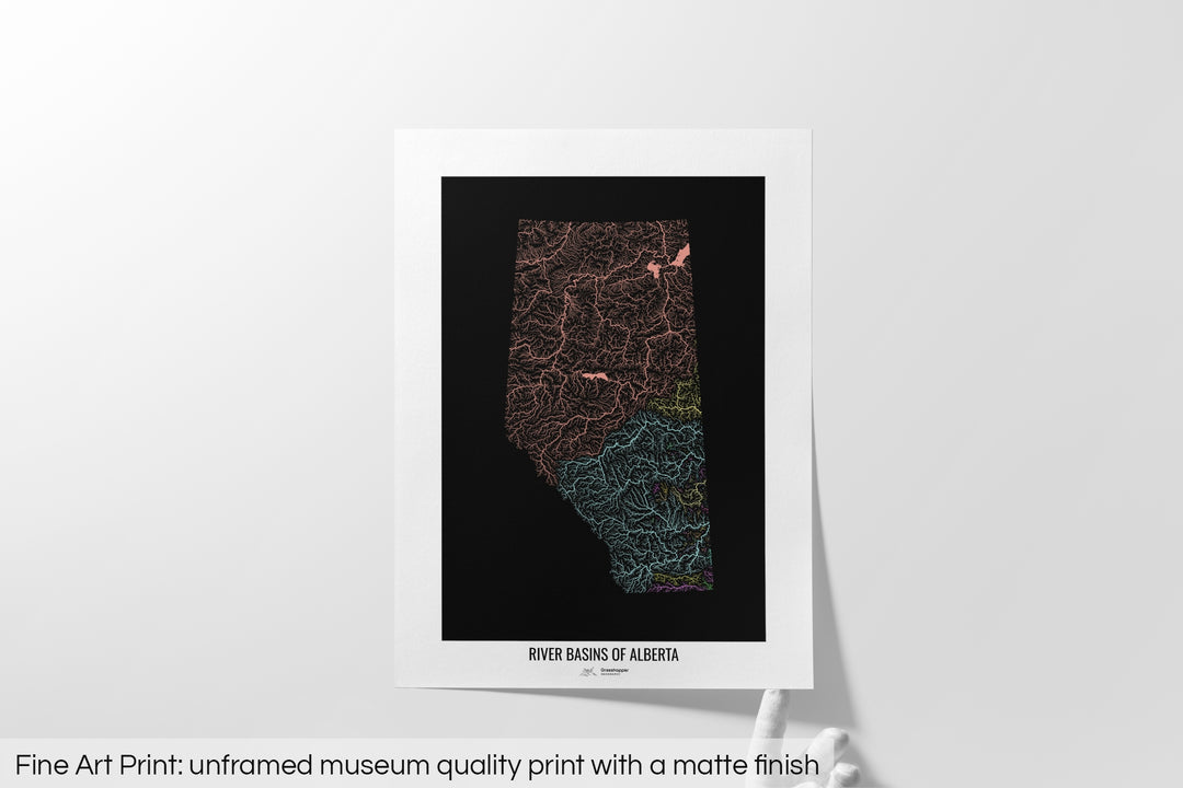 Alberta - River basin map, pastel colours - Wall Art