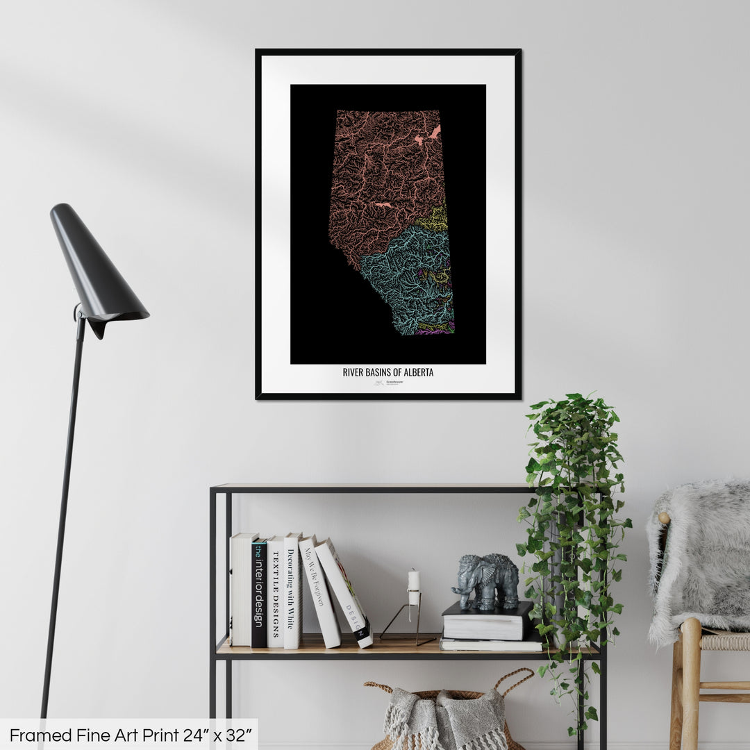 Alberta - River basin map, pastel colours - Wall Art