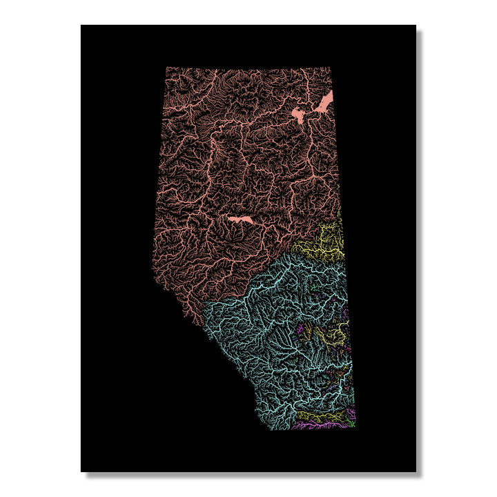 Alberta - River basin map, pastel colours - Wall Art