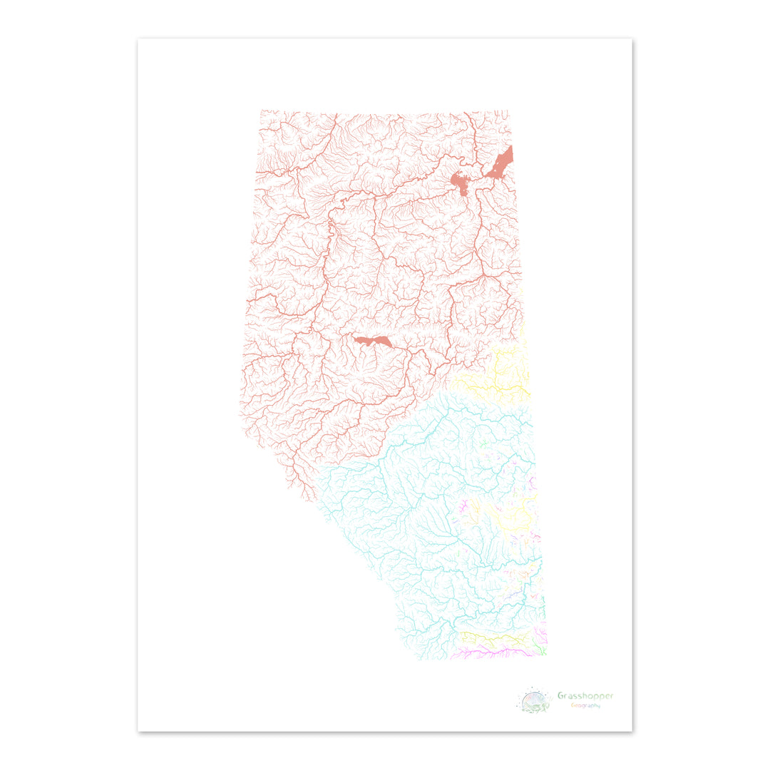 Alberta - Mapa de la cuenca del río, pastel sobre blanco - Impresión de Bellas Artes