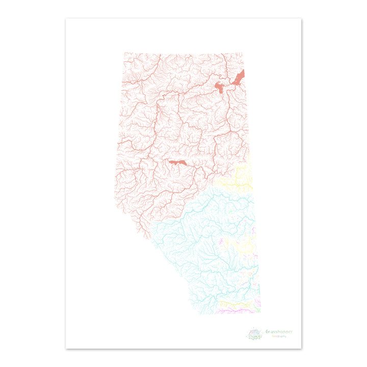 Alberta - River basin map, pastel on white - Fine Art Print