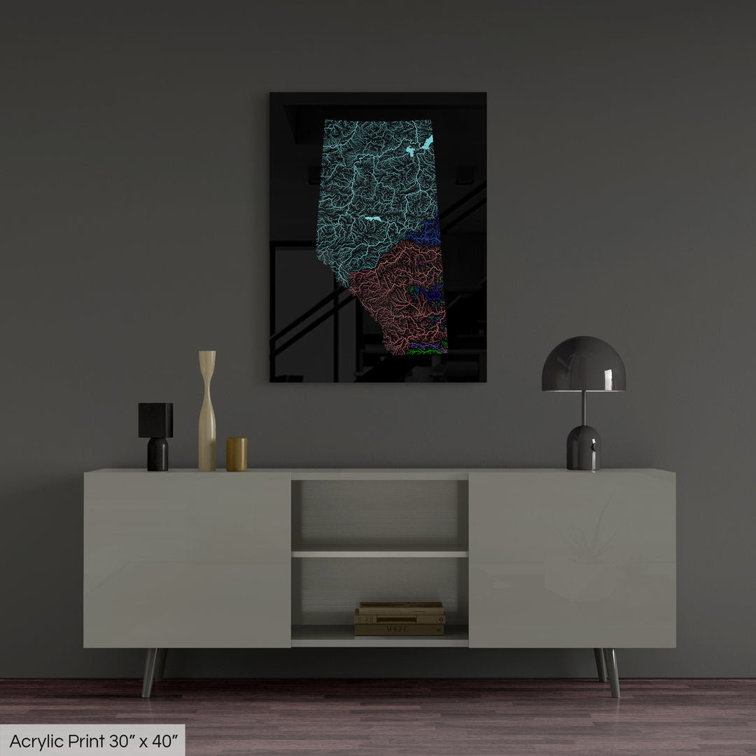 Alberta - River basin map, rainbow colours - Wall Art