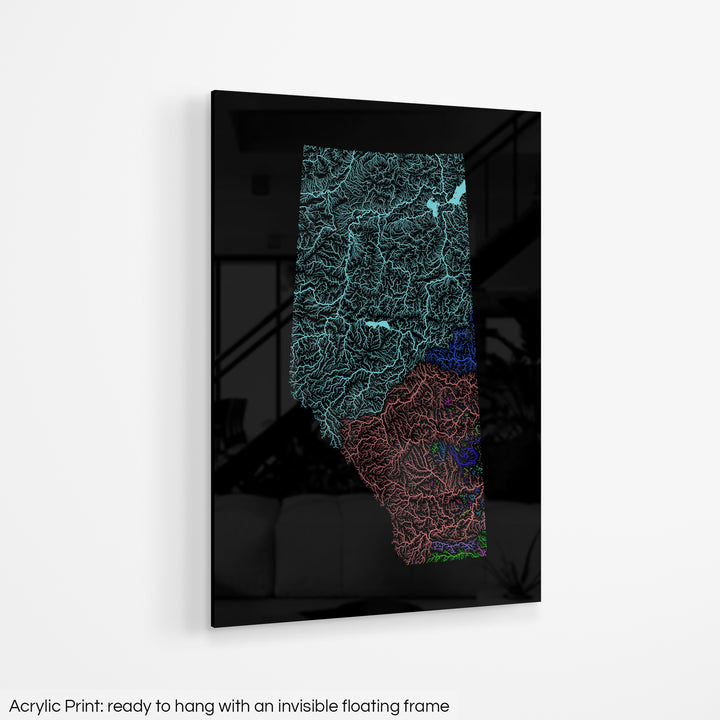 Alberta - River basin map, rainbow colours - Wall Art