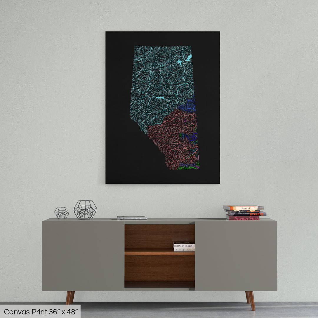 Alberta - River basin map, rainbow colours - Wall Art