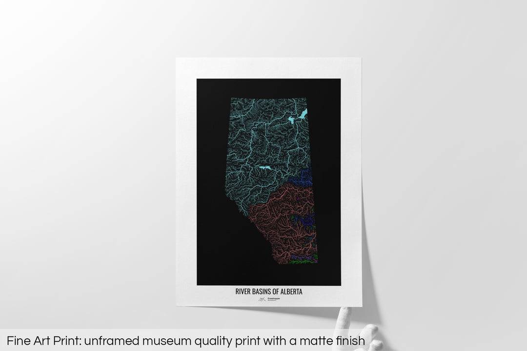 Alberta - River basin map, rainbow colours - Wall Art