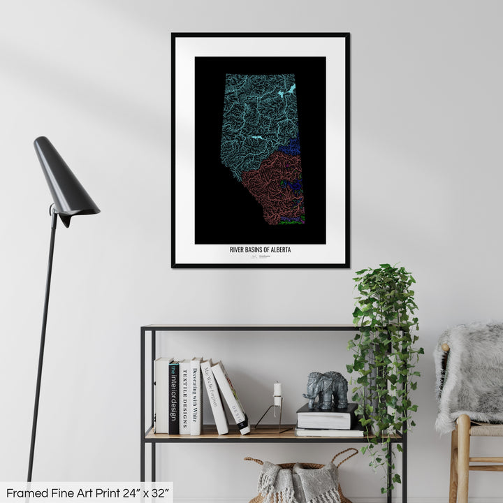 Alberta - River basin map, rainbow colours - Wall Art