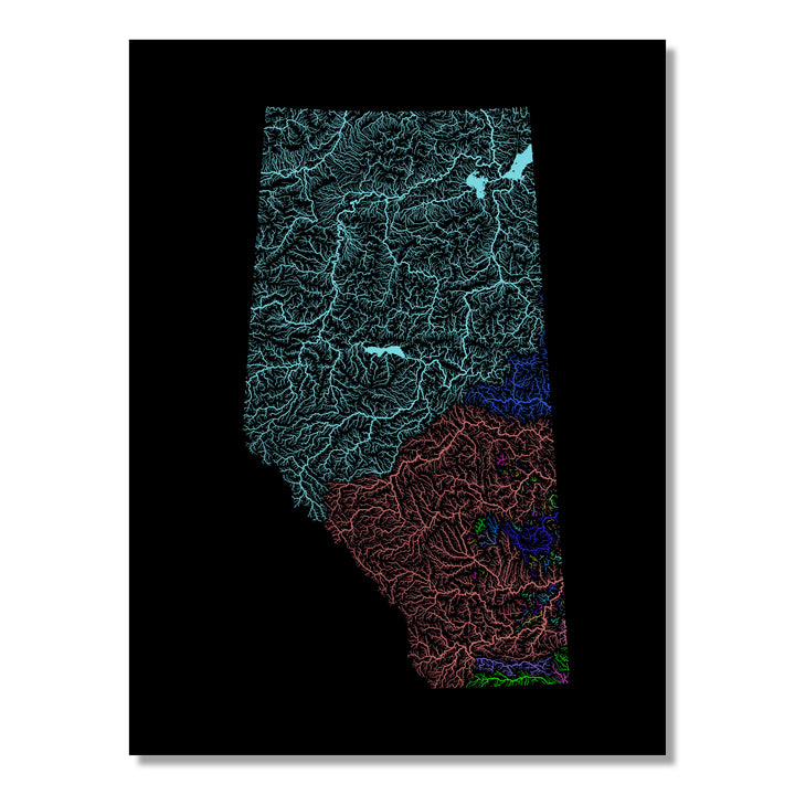 Alberta - River basin map, rainbow colours - Wall Art