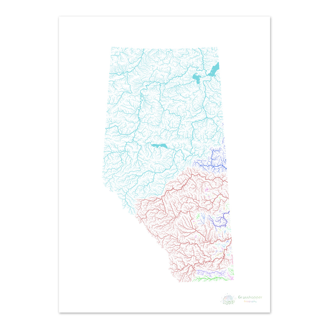 Alberta - River basin map, rainbow on white - Fine Art Print