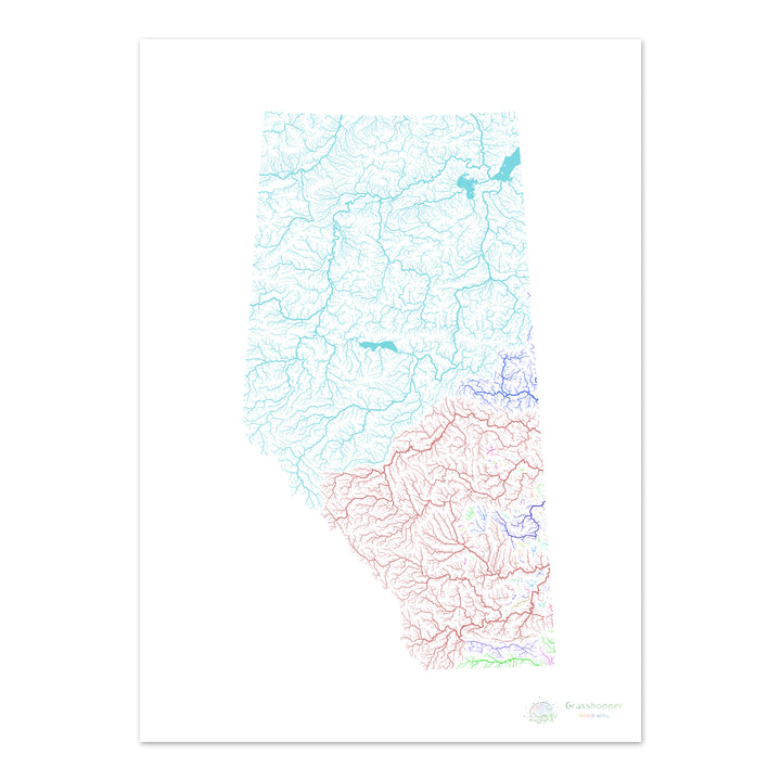 Alberta - River basin map, rainbow on white - Fine Art Print
