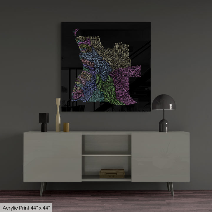 Angola - River basin map, pastel colours - Wall Art