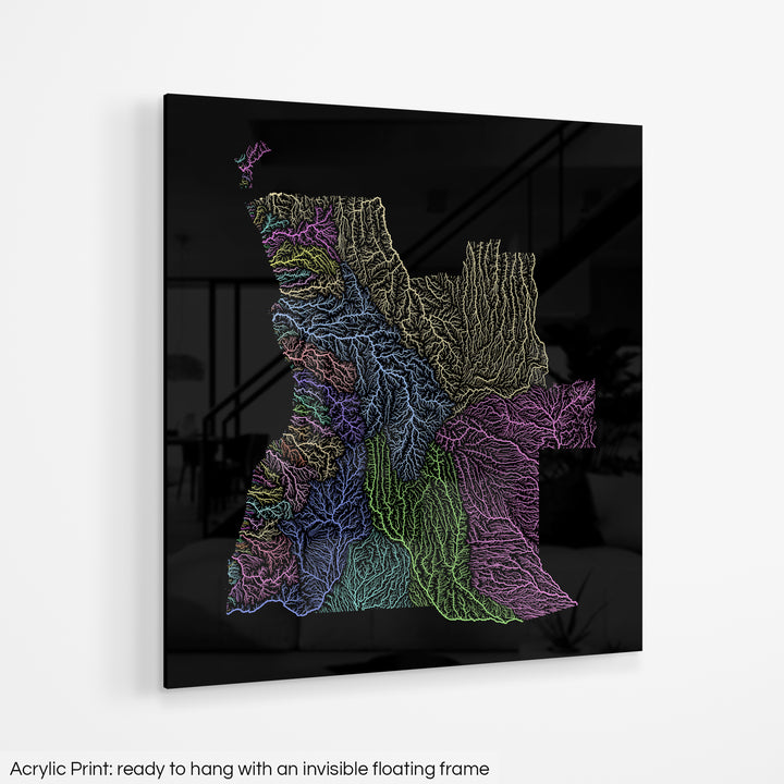 Angola - River basin map, pastel colours - Wall Art