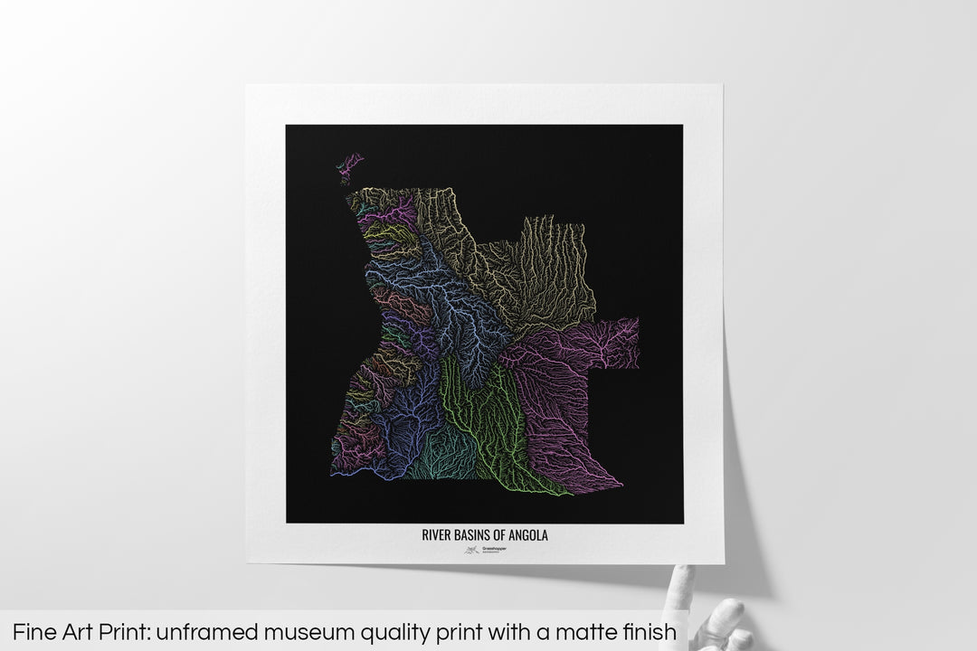 Angola - River basin map, pastel colours - Wall Art