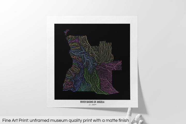 Angola - River basin map, pastel colours - Wall Art