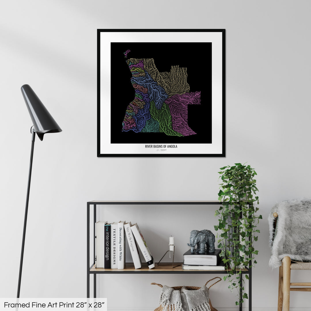 Angola - River basin map, pastel colours - Wall Art