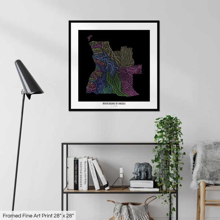 Angola - River basin map, pastel colours - Wall Art