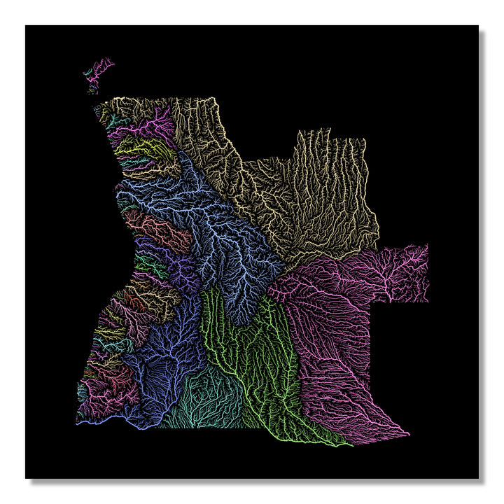 Angola - River basin map, pastel colours - Wall Art
