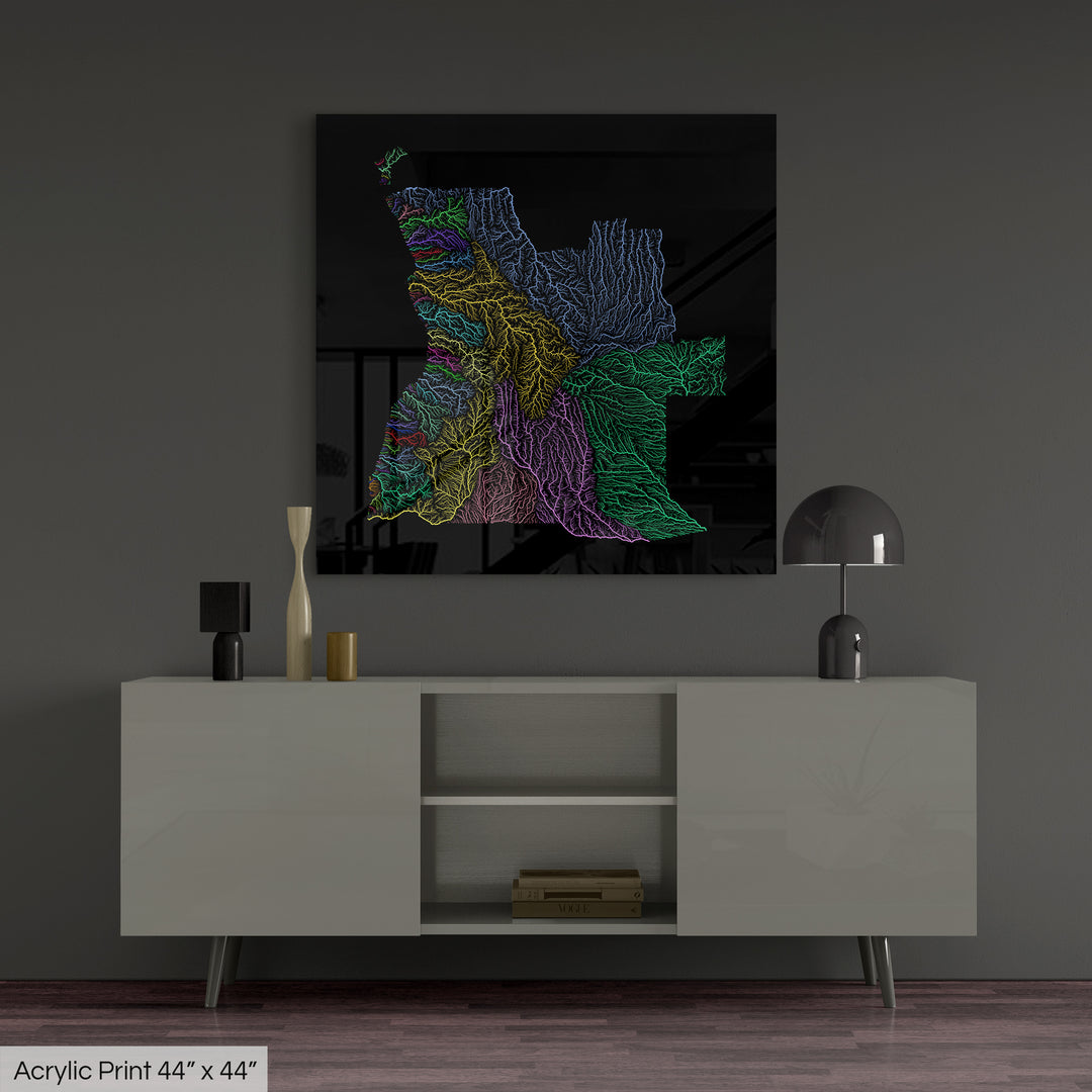 Angola - River basin map, rainbow colours - Wall Art