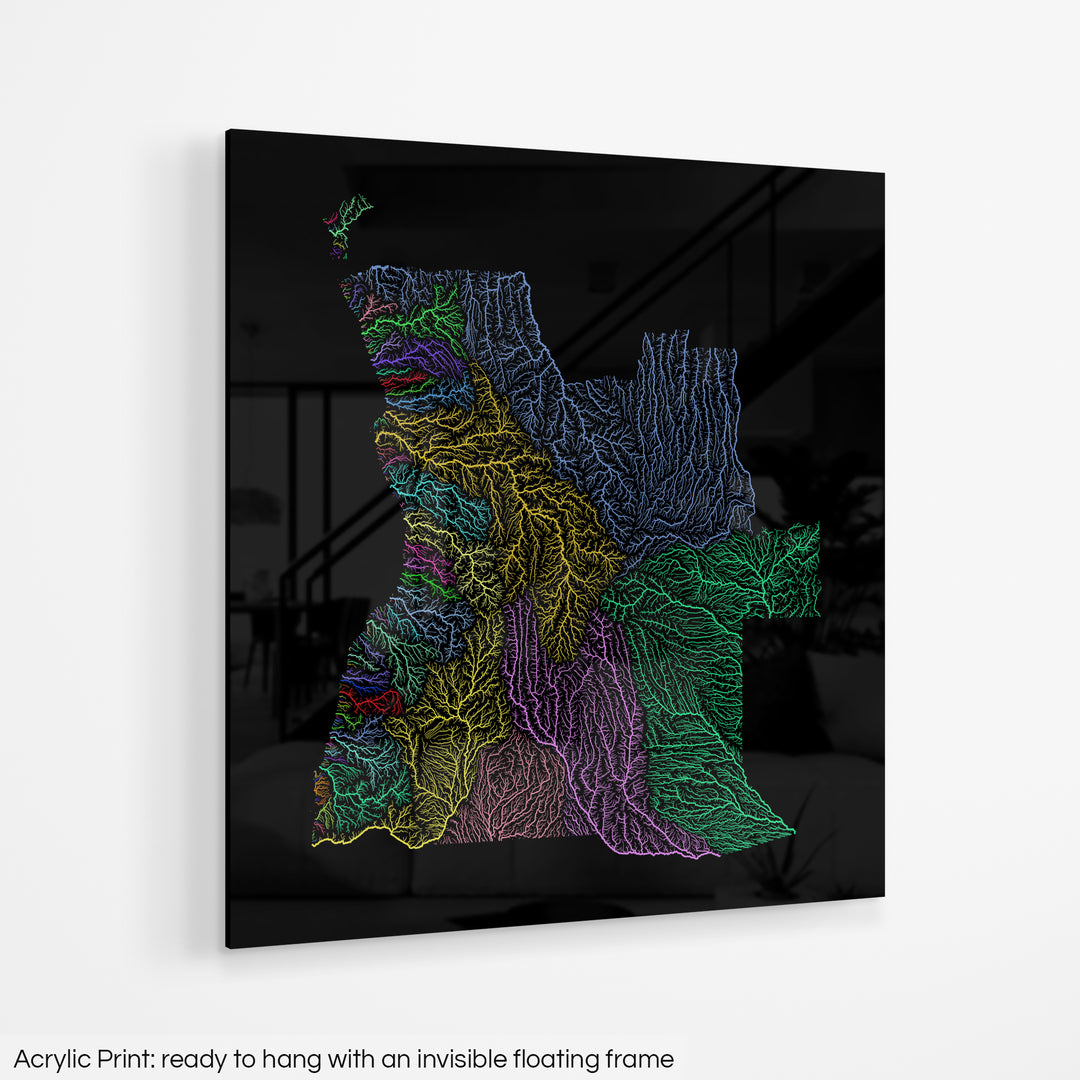 Angola - River basin map, rainbow colours - Wall Art