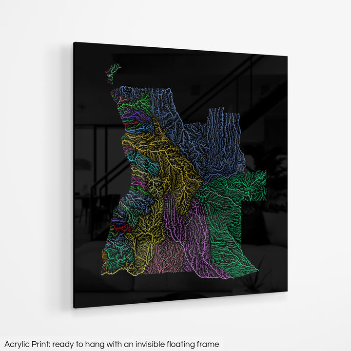 Angola - River basin map, rainbow colours - Wall Art