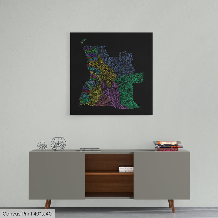 Angola - River basin map, rainbow colours - Wall Art