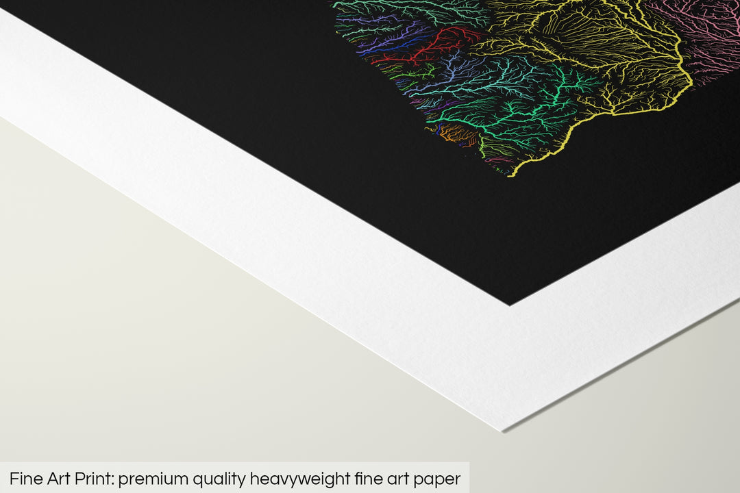 Angola - River basin map, rainbow colours - Wall Art