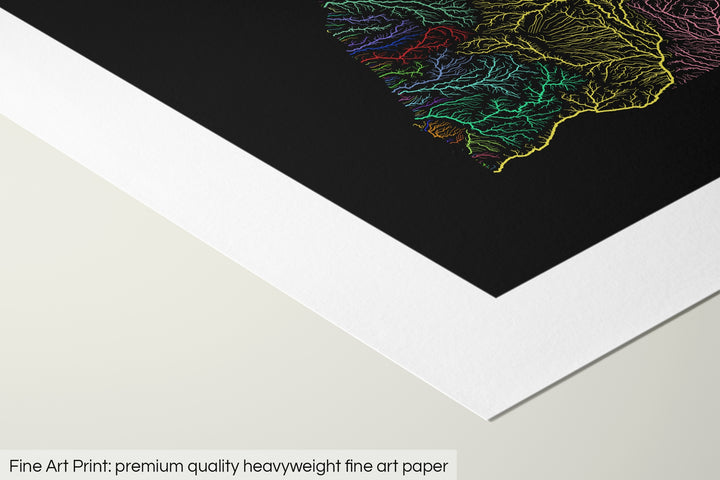 Angola - River basin map, rainbow colours - Wall Art