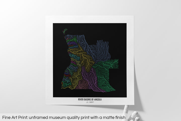 Angola - River basin map, rainbow colours - Wall Art