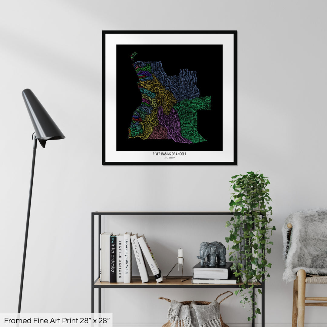 Angola - River basin map, rainbow colours - Wall Art