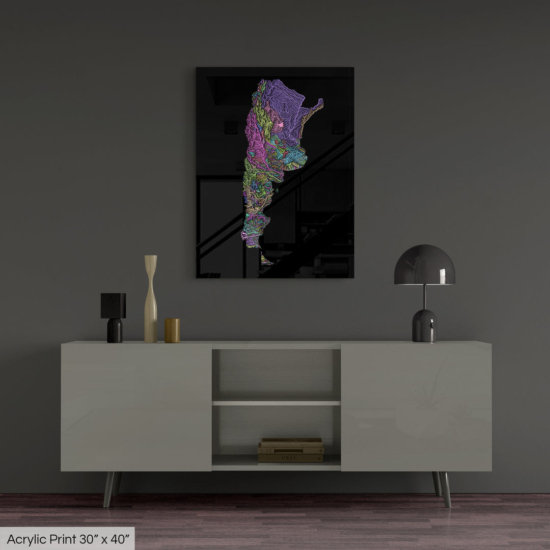 Argentina - River basin map, pastel colours - Wall Art