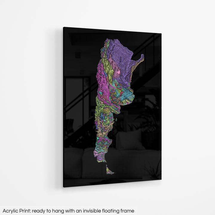Argentina - River basin map, pastel colours - Wall Art