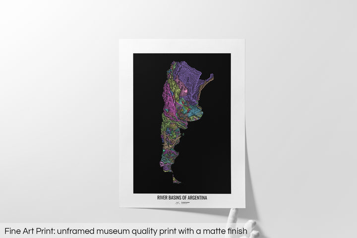 Argentina - River basin map, pastel colours - Wall Art
