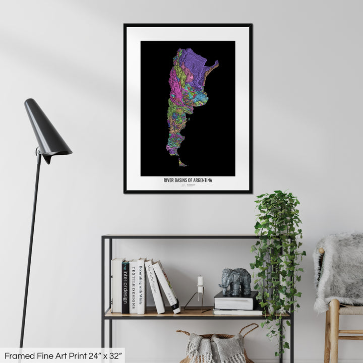 Argentina - River basin map, pastel colours - Wall Art