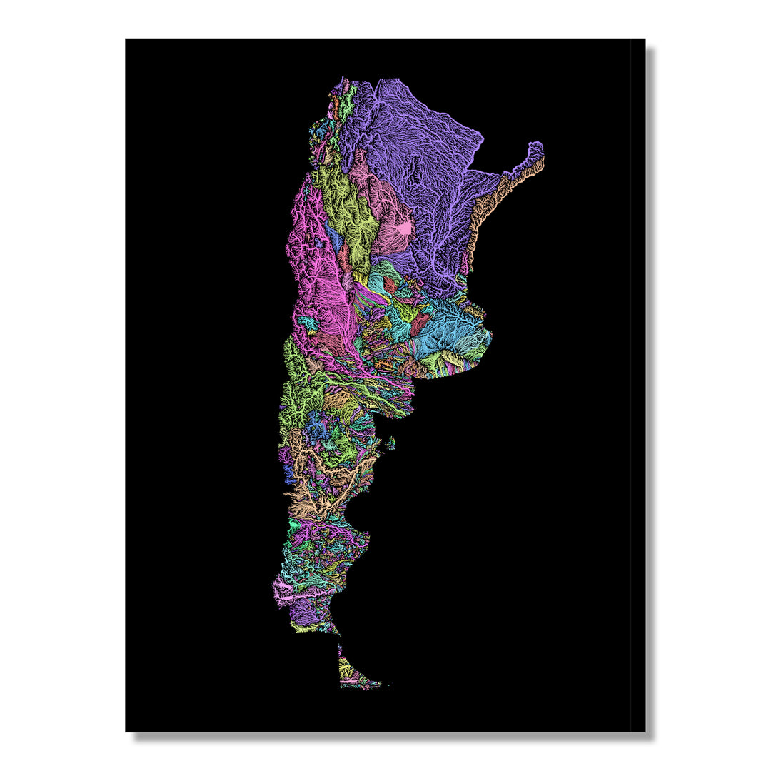 Argentina - River basin map, pastel colours - Wall Art