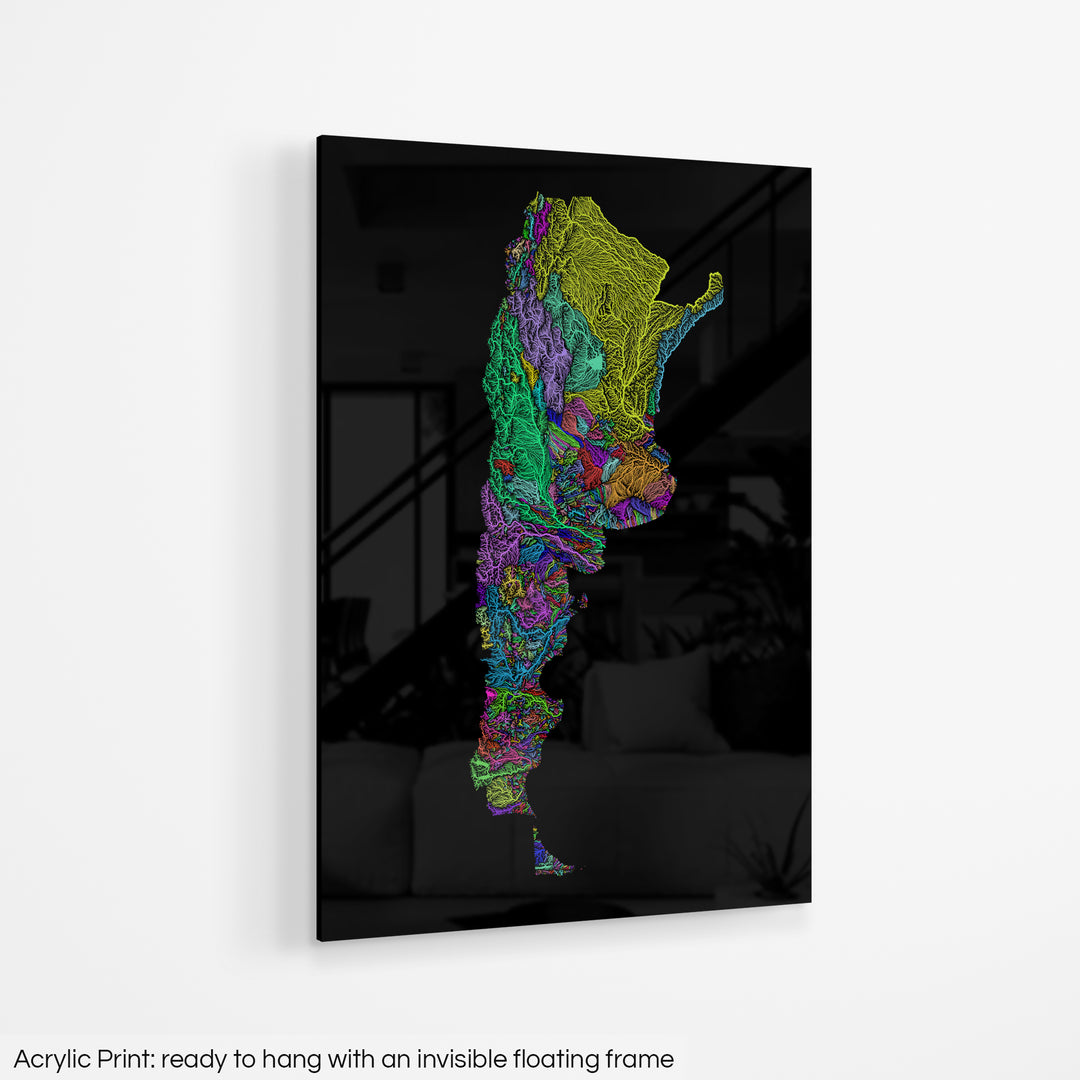 Argentina - River basin map, rainbow colours - Wall Art