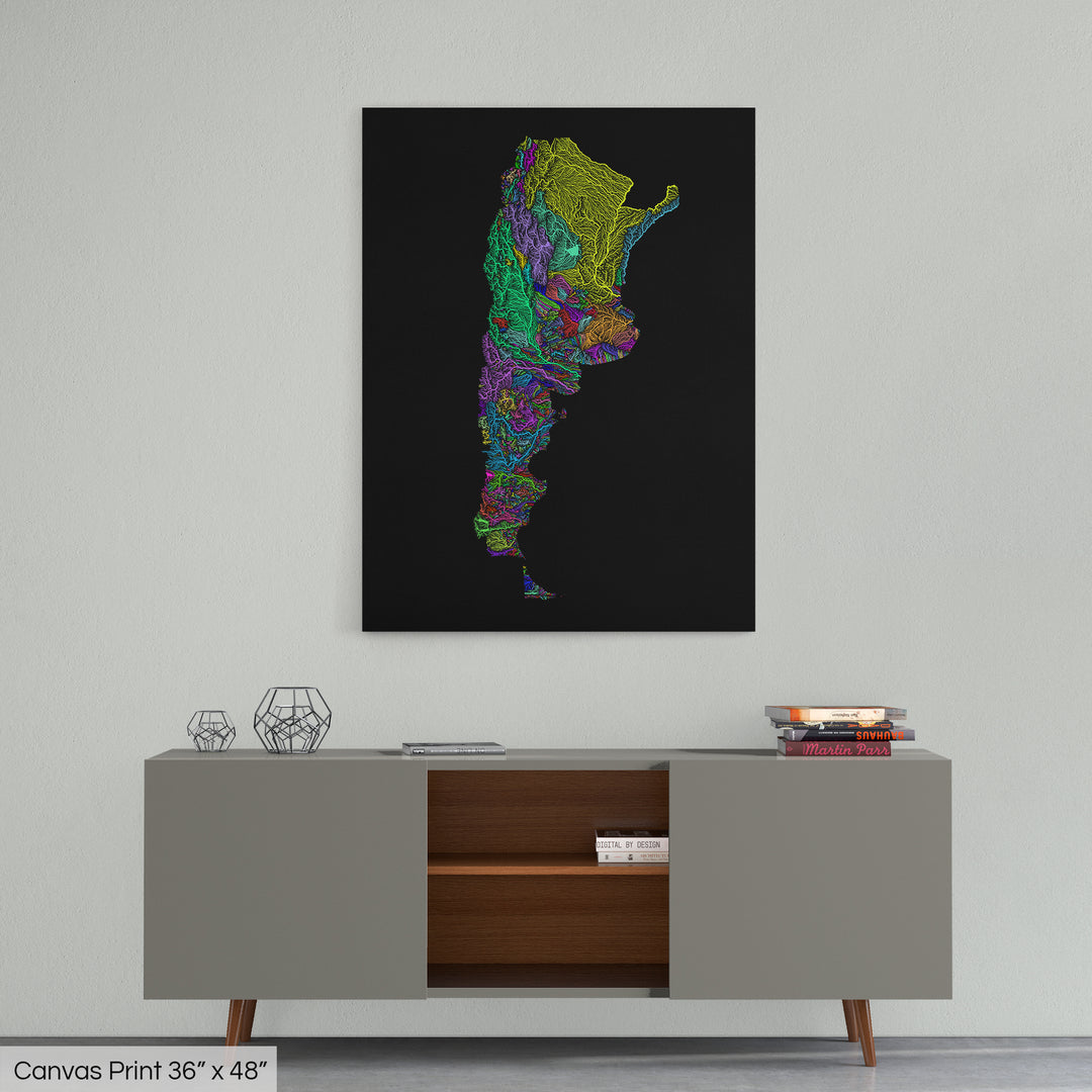Argentina - River basin map, rainbow colours - Wall Art