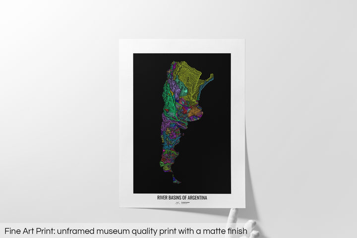 Argentina - River basin map, rainbow colours - Wall Art