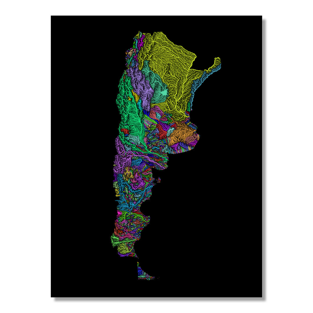 Argentina - River basin map, rainbow colours - Wall Art