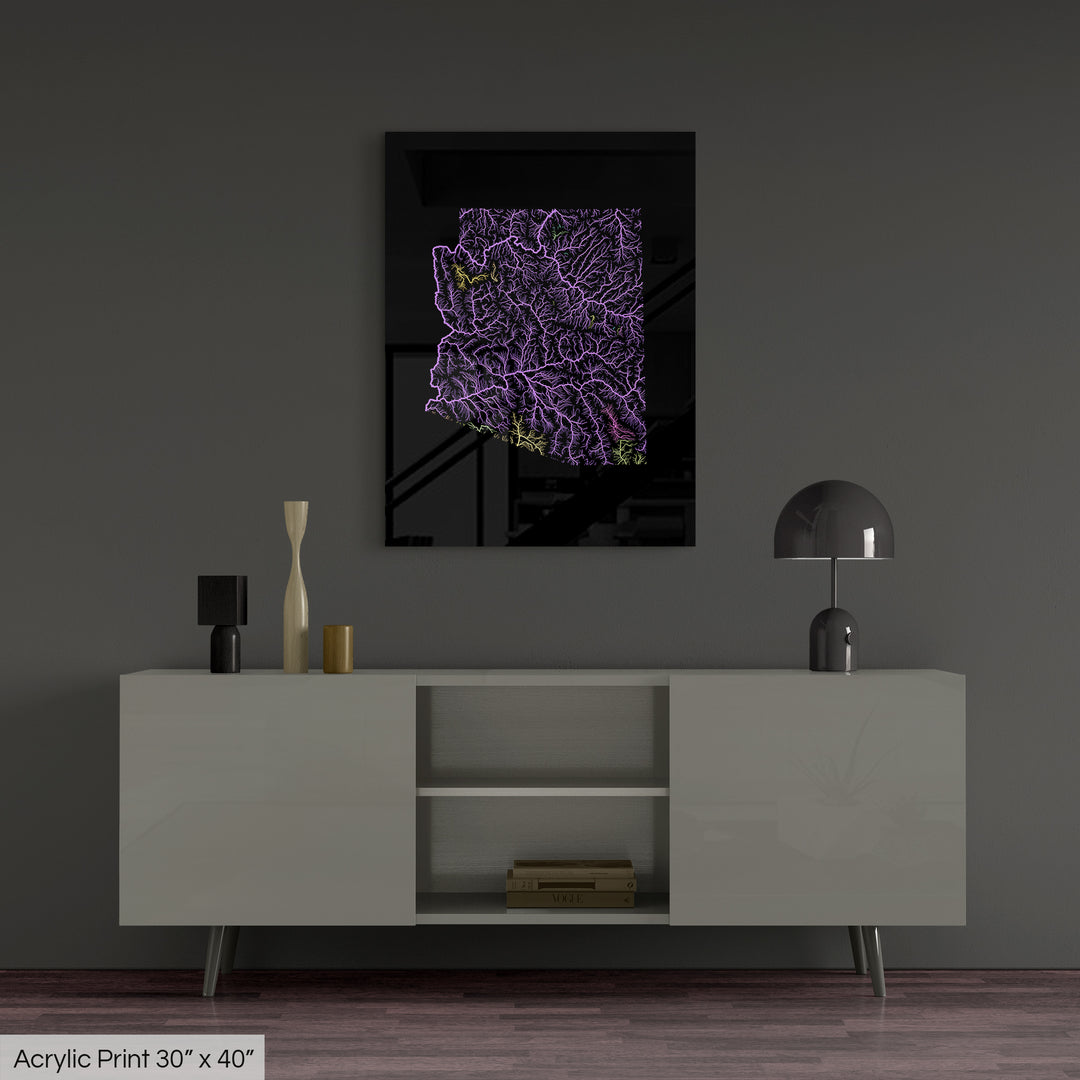 Arizona - River basin map, pastel colours - Wall Art