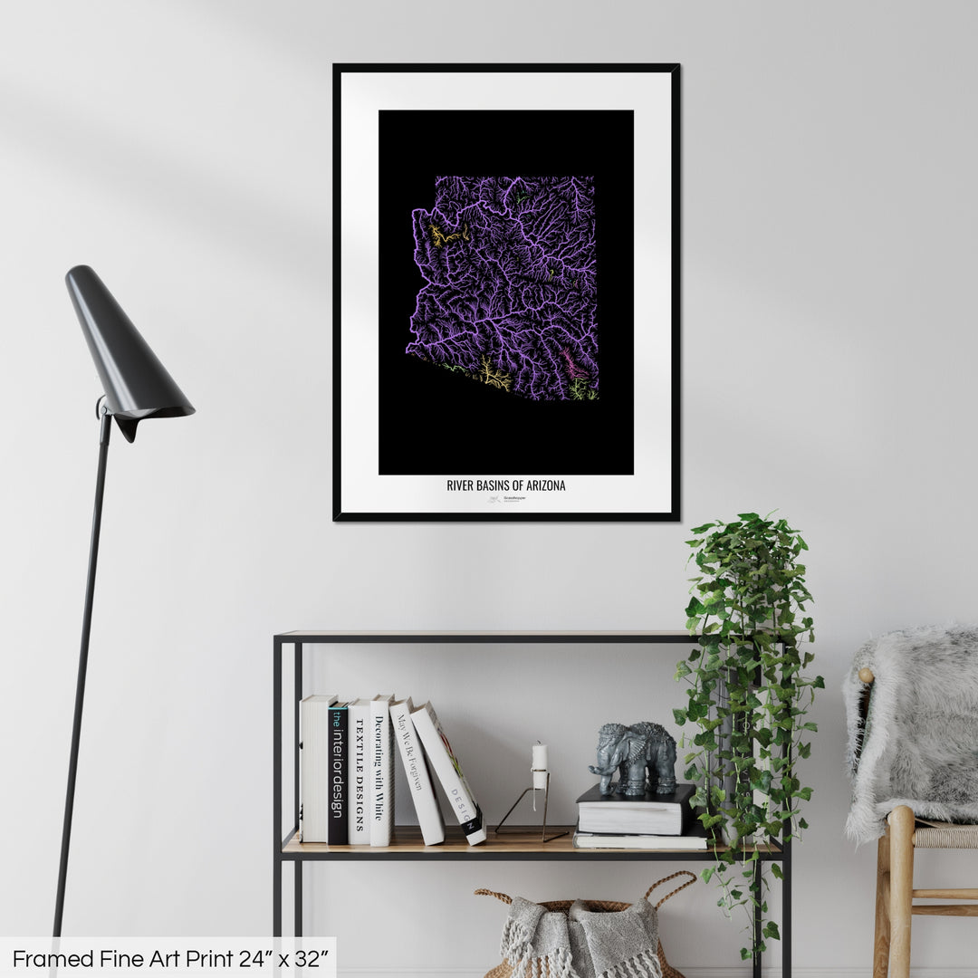 Arizona - River basin map, pastel colours - Wall Art