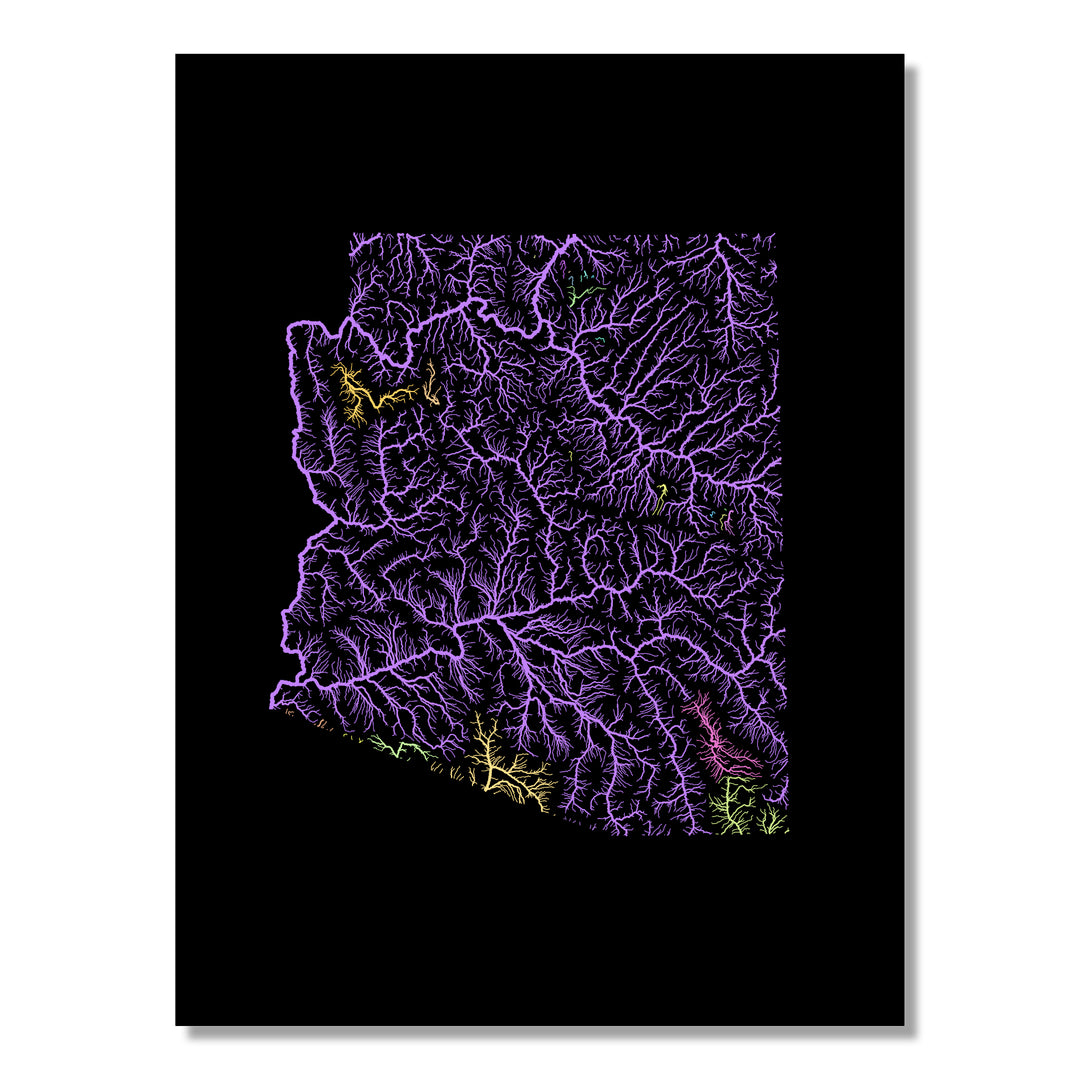 Arizona - River basin map, pastel colours - Wall Art