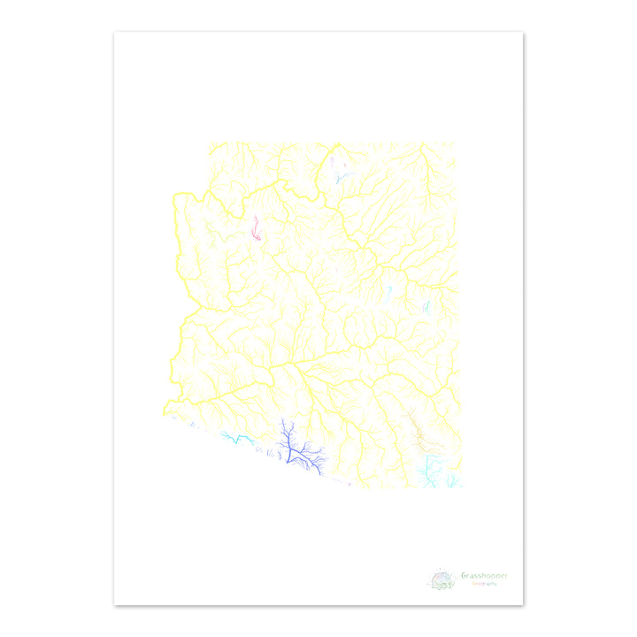 River basin map of Arizona, pastel colours on white - Fine Art Print