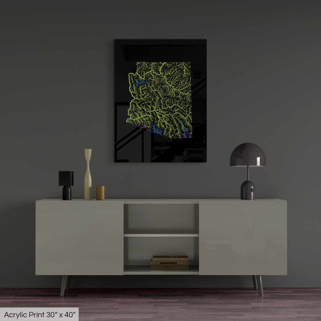 Arizona - River basin map, rainbow colours - Wall Art