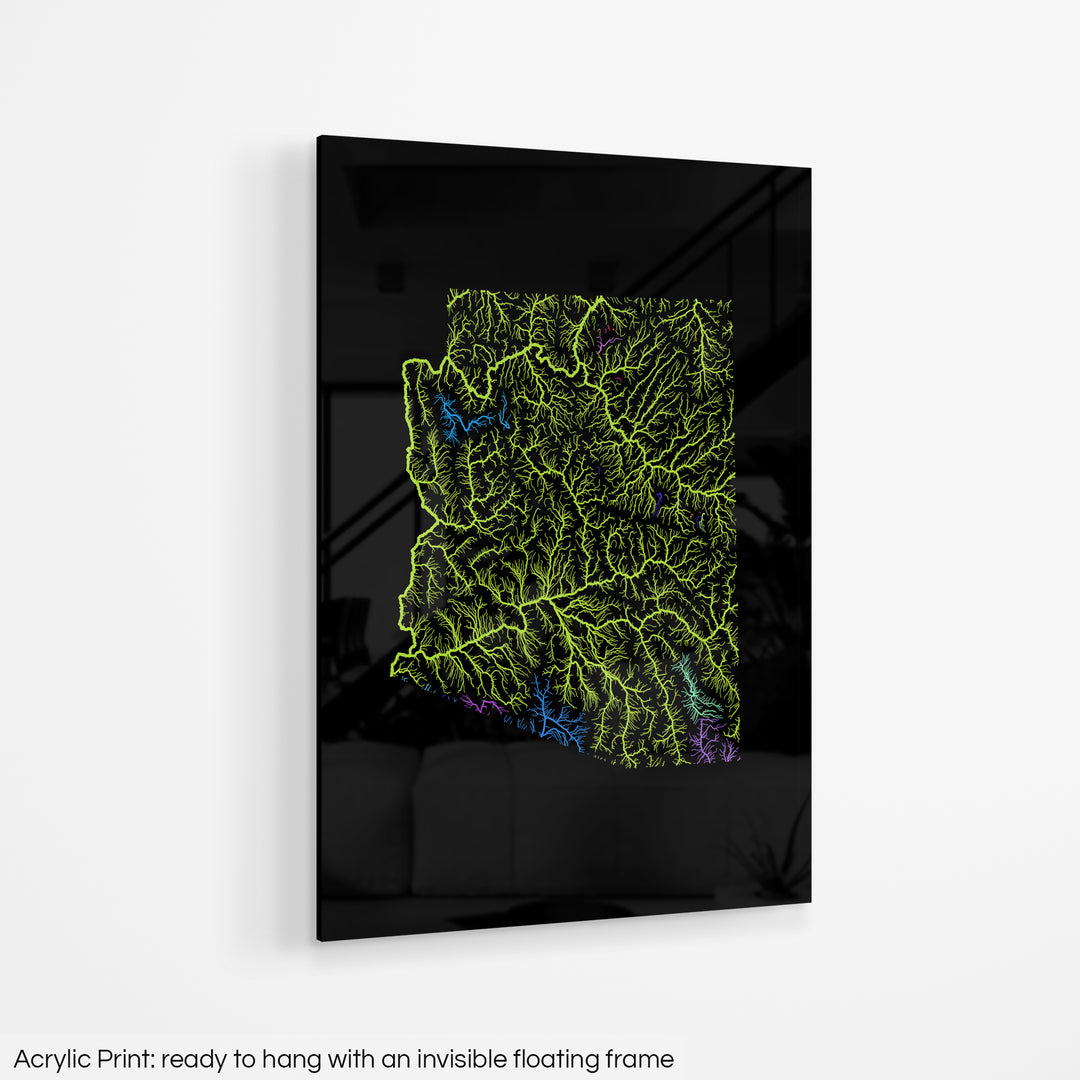 Arizona - River basin map, rainbow colours - Wall Art