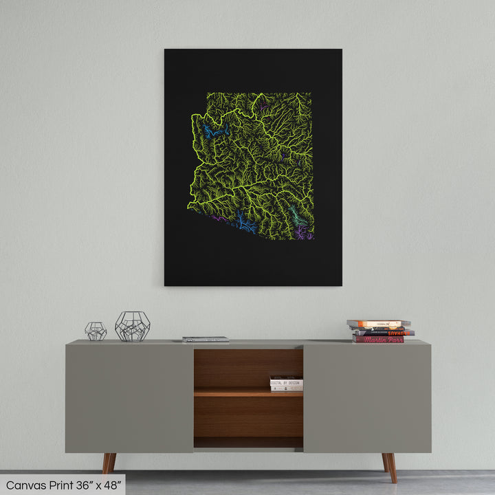 Arizona - River basin map, rainbow colours - Wall Art